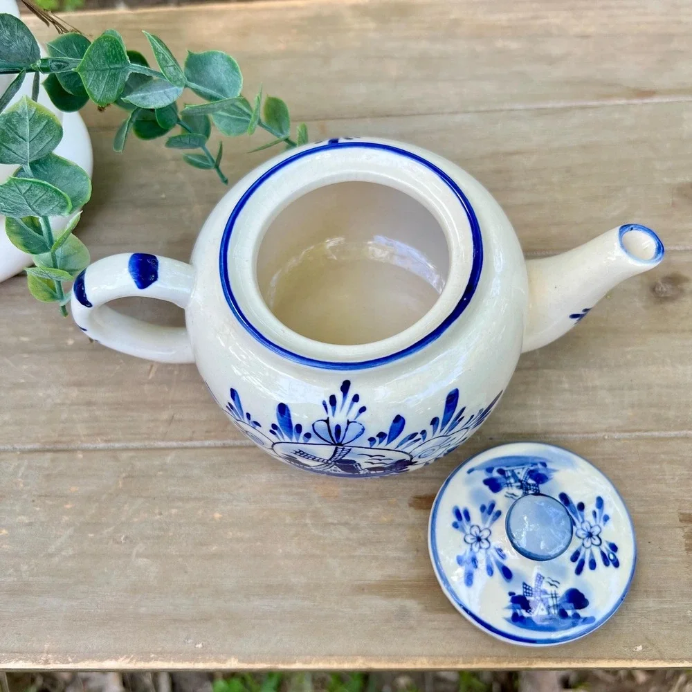Vintage Ramsel Hamburg Blue & White Porcelain Teapot -Windmill Pattern